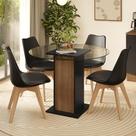 Conjunto Sala de Jantar Brusque Mesa Tampo de Vidro 4 Cadeiras Preto/Rustic/Preto Madesa