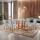Conjunto Sala de Jantar California Mesa 1.60m e 6 Cadeiras Madeira Maciça e Tecido Linho Prata