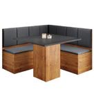 Conjunto Sala De Jantar Canto Alemão Com Baú Liebe Com Mesa Lord Veludo Viero Madeirado Cinza