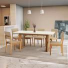 Conjunto Sala De Jantar Dora Em Madeira Maciça 6 Cadeiras Boucle Bege