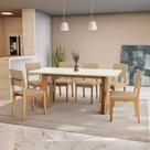 Conjunto Sala de Jantar Dora em Madeira Maciça 6 Cadeiras Boucle Bege