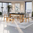 Conjunto Sala de Jantar Dora em Madeira Maciça 6 Cadeiras Boucle Cinza