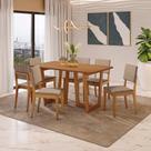 Conjunto Sala de Jantar Dora em Madeira Maciça 6 Cadeiras Linho Fendi