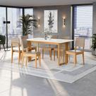Conjunto Sala de Jantar Dora em Madeira Maciça 6 Cadeiras Linho Fendi