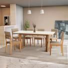 Conjunto Sala de Jantar Dora em Madeira Maciça 6 Cadeiras Linho Fendi
