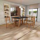 Conjunto Sala De Jantar Elisa Em Madeira Maciça 6 Cadeiras Linho Fendi