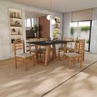 Conjunto Sala de Jantar Elisa em Madeira Maciça 6 Cadeiras Linho Fendi