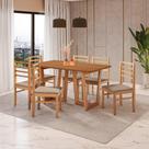 Conjunto Sala de Jantar Elisa em Madeira Maciça 6 Cadeiras Linho Fendi