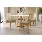 Conjunto Sala de Jantar Elma Premium Madeira Maciça c/ Tampo Madeirado c/ Vidro 120x80cm e 4 Cadeiras Lara Carvalho/Off White - Boucle Bege Fendi-Kapp