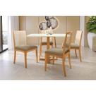 Conjunto Sala de Jantar Elma Premium Madeira Maciça c/ Tampo Madeirado c/ Vidro 120x80cm e 4 Cadeiras Lara Carvalho/Off White - Boucle Bege Fendi-Kapp