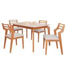 Conjunto Sala de Jantar Ficus 1,30 com 4 Cadeiras Damasco Madeira e Estilo Madeira/Off White/Linho Cru