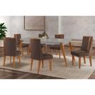 Conjunto Sala de Jantar Havana c/ Tampo Madeirado c/ Vidro Canto Curvo 180x90cm e 6 Cadeiras Tilia Madeira Maciça Naturale/Off White - Capuccino/Suede