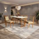 Conjunto Sala de Jantar Lina em Madeira Maciça 6 Cadeiras Boucle Bege Conjunto Sala de Jantar Lina em Madeira Maciça 6 Cadeiras Boucle Bege