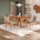 Conjunto Sala de Jantar Lina em Madeira Maciça 6 Cadeiras Linho Fendi