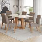 Conjunto Sala de Jantar Lins 160 Cm Canto Reto com Vidro 6 Cadeiras Nature/Off White e Bege
