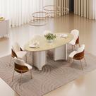 Conjunto Sala de Jantar Liz Tampo Elipse com Vidro Orgânico 218cm com 6 Cadeiras Vitta Bege/Off White/Dourado/Terracota/Perola