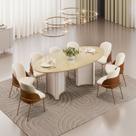 Conjunto Sala de Jantar Liz Tampo Elipse com Vidro Orgânico 218cm com 8 Cadeiras Vitta Bege/Off White/Dourado/Terracota/Perola