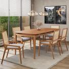 Conjunto Sala de Jantar Madeira Maciça - Mesa 1,60 Laminada 6 Cadeiras Assento Estofado Encosto Tela