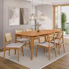 Conjunto Sala de Jantar Madeira Maciça - Mesa 1,60 Laminada 6 Cadeiras Estofadas Encosto Tela
