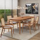 Conjunto Sala de Jantar Madeira Maciça - Mesa 1,80 Laminada 6 Cadeiras Assento Estofado Encosto Tela