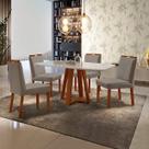 Conjunto Sala de Jantar Madeira Maciça Mesa Floripa 120x80cm Tampo de Vidro Retângular Off White com 4 Cadeiras Pérola