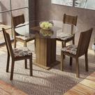 Conjunto Sala de Jantar Madesa Paula Mesa Tampo de Vidro Redondo 4 Cadeiras - Rustic/Hibiscos