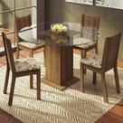 Conjunto Sala de Jantar Madesa Paula Mesa Tampo de Vidro Redondo 4 Cadeiras - Rustic/Lírio Bege