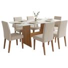 Conjunto Sala de Jantar Maira 6 Lugares Tampo MDF Brilhante Madeirado e Bege 160cm Viero Móveis Conjunto Sala de Jantar Maira 6 Lugares Tampo MDF Brilhante Madeirado e Bege 160cm Viero Móveis