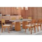 Conjunto Sala de Jantar Maldivas c/ Tampo Madeirado c/ Vidro Canto Curvo 180x90cm e 6 Cadeiras Havana Premium Naturale/Off White - Suede Capuccino-Ruf