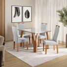 Conjunto Sala de Jantar Mesa 120cm Atlas com 4 Cadeiras Grécia Tampo e Vidro Madetal