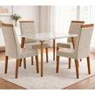Conjunto Sala de Jantar Mesa 120cm com Tampo de Vidro Dubai com 4 Cadeiras Atlas Madetal