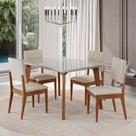 Conjunto Sala de Jantar Mesa 120cm com Tampo de Vidro Dubai com 4 Cadeiras Milão Madetal
