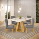 Conjunto Sala de Jantar Mesa 120cm Tampo MDF Pintura Quartzo Kiara com 4 Cadeiras Yasmin