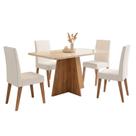Conjunto Sala De Jantar Mesa 1,20m Com Vidro Anjos 4 Cadeiras Veludo Milano Viero Madeirado / Marfim