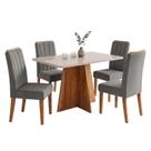 Conjunto Sala de Jantar Mesa 1,20M com Vidro Anjos 4 Lugares Tampo em MDF Cinza Viero Móveis