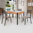 Conjunto Sala de Jantar Mesa 120x77cm Tampo Vidro com 4 Cadeiras Jade Preto Fosco/Bege