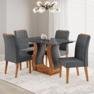 Conjunto Sala de Jantar Mesa 120x80cm Tampo com Vidro 4 Cadeiras Inspirare