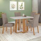 Conjunto Sala de Jantar Mesa 120x80cm Tampo Vidro/MDF 4 Cadeiras Suede Bege Amendoa Clean/Off White