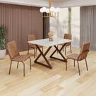 Conjunto Sala de Jantar Mesa 120x90cm Base Império Tampo MDF Laca com Vidro Malibu Marrom