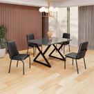 Conjunto Sala de Jantar Mesa 120x90cm Base Império Tampo MDF Laca com Vidro Malibu Preto