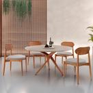 Conjunto Sala de Jantar Mesa 135cm Tampo Redondo Texturizado e 4 Cadeiras Hope