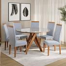 Conjunto Sala de Jantar Mesa 137cm com Tampo de Vidro Mônaco com 6 Cadeiras Atlas Madetal
