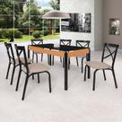 Conjunto Sala de Jantar Mesa 140cm X 77cm Tampo Vidro com 6 Cadeiras Karina