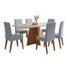 Conjunto Sala de Jantar Mesa 1,60m com vidro Anjos 6 Cadeiras Linho Milano Viero