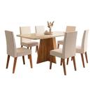 Conjunto Sala De Jantar Mesa 1,60m Com Vidro Anjos 6 Cadeiras Veludo Milano Viero Madeirado / Marfim