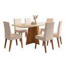 Conjunto Sala de Jantar Mesa 1,60m com vidro Anjos 6 Cadeiras Veludo Milano Viero