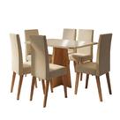Conjunto Sala De Jantar Mesa 1,60m Moove 6 Cadeiras Linho Milano Viero Madeirado / Creme