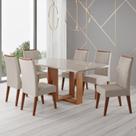 Conjunto Sala de Jantar Mesa 160x79,2cm Tampo com Vidro 6 Cadeiras Riviera