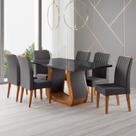 Conjunto Sala de Jantar Mesa 160x80cm Tampo com Vidro 6 Cadeiras Inspirare Yescasa