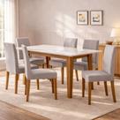 Conjunto Sala de Jantar Mesa 160x90 Tampo com Vidro Liz 6 Cadeiras Josi Poliman Móveis